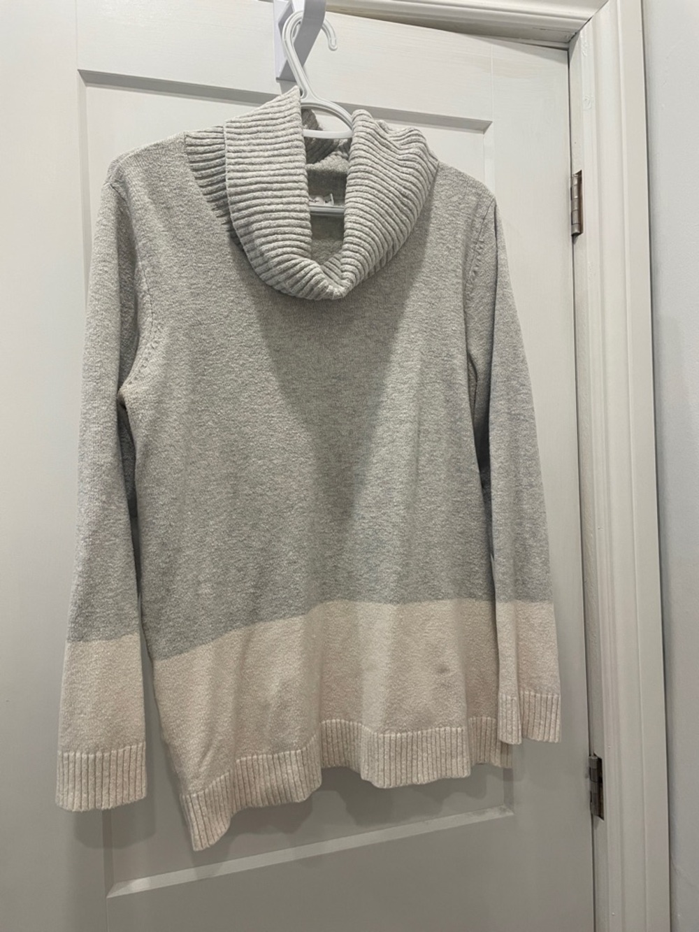 Reitmans Gray and Cream Cowl Neck Colorblock Sweater